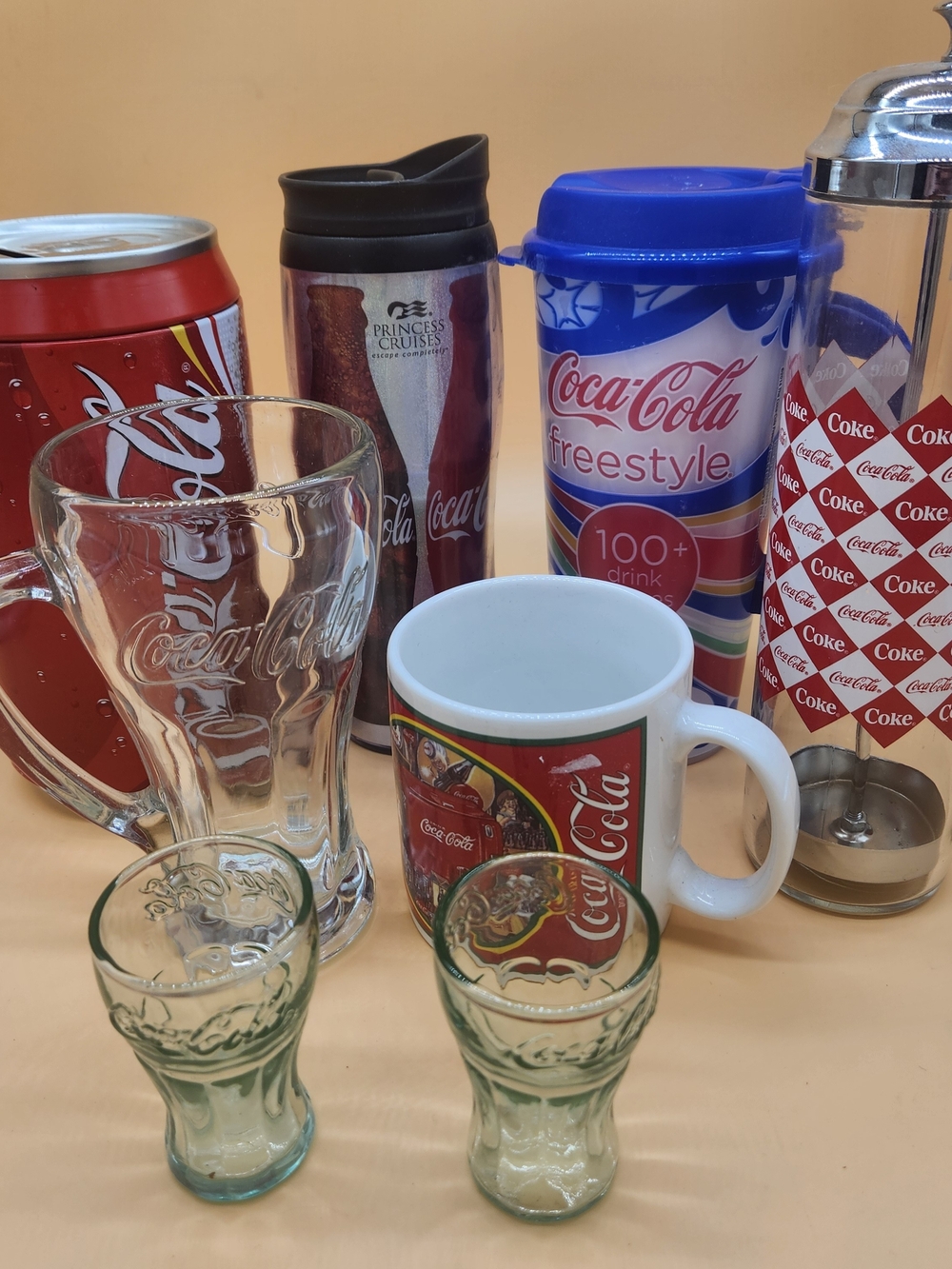 Coca-Cola Collectible 9 Piece Lot - Drinkware Mug & Glass Plus Extras